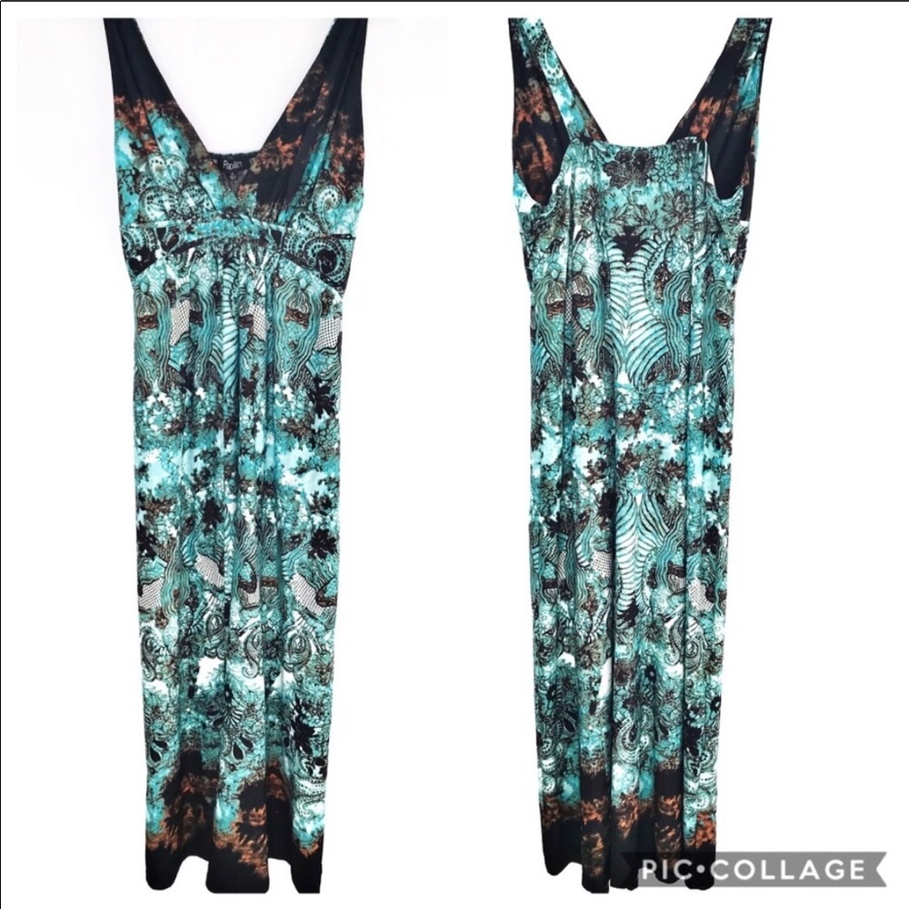 Papillon Teal & Black Sleeveless Maxi Dress sz XL